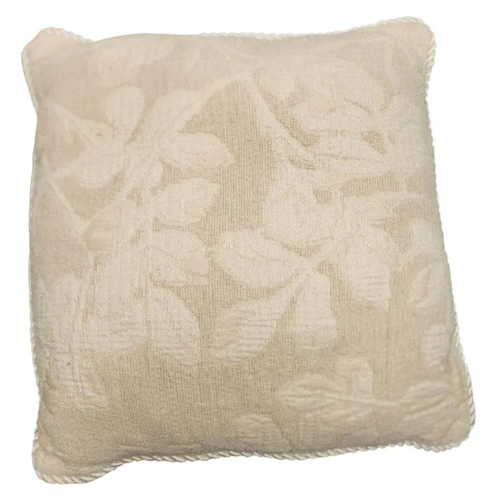 Bess Floral Cream Tan Beige Tapestry Throw Pillow Square Corded Trim Solid Back